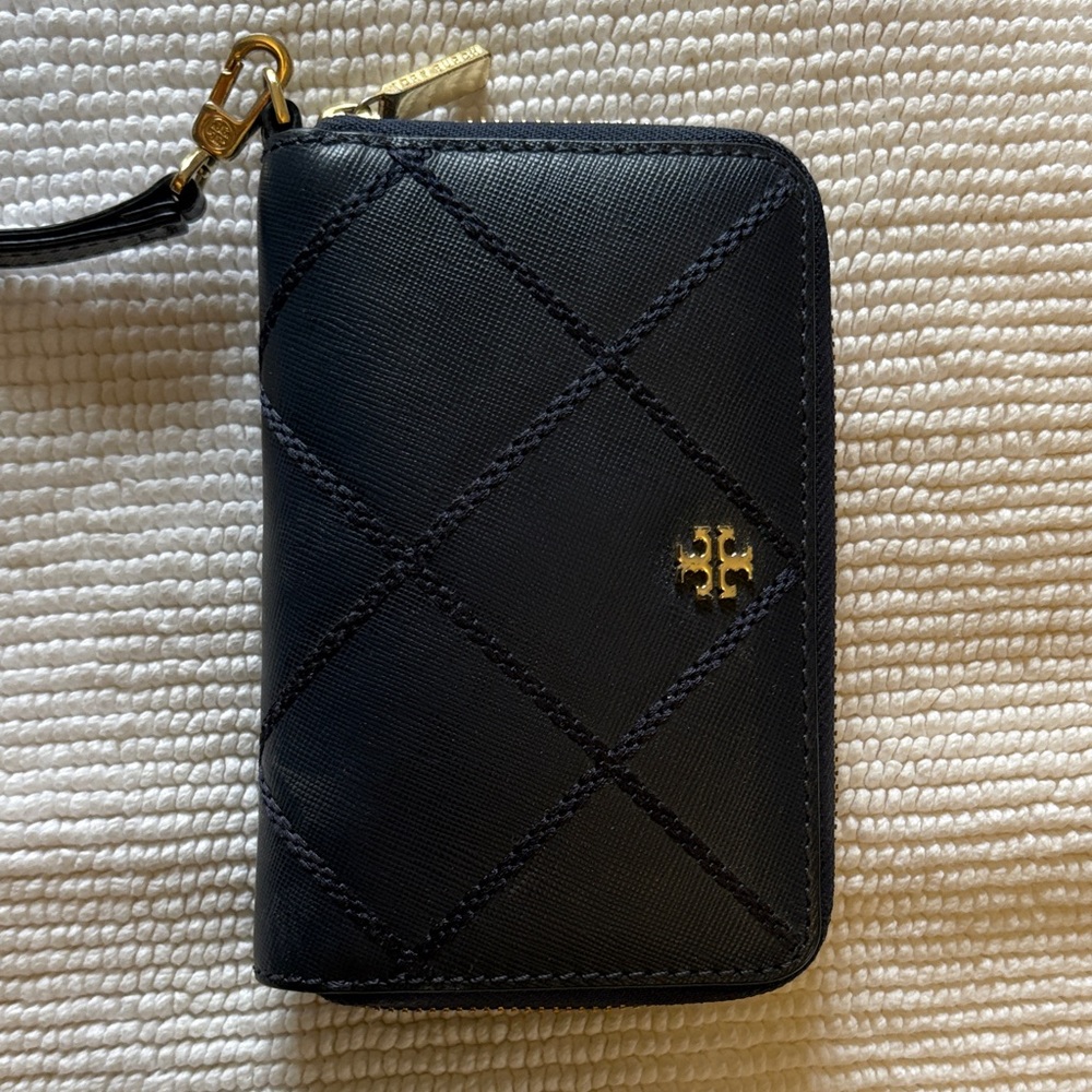 Tory Burch Navy Quilted Clutch with Gold Accent